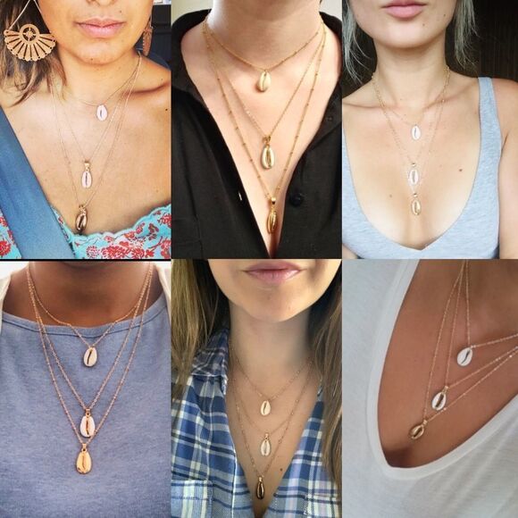 Marvelous Triple Layer Cowrie Shell Necklace (H3) - Picture 8 of 8